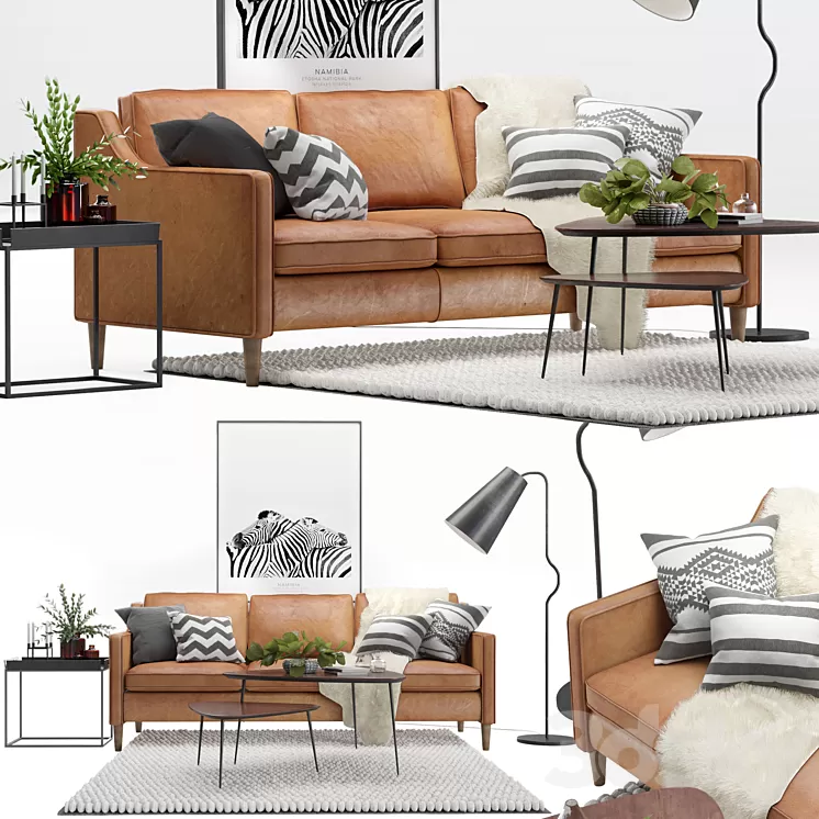 Scandinavian livig set 2. West Elm Hamilton sofa 3D Model