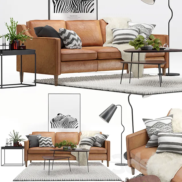 Scandinavian livig set 2. West Elm Hamilton sofa 3DModel