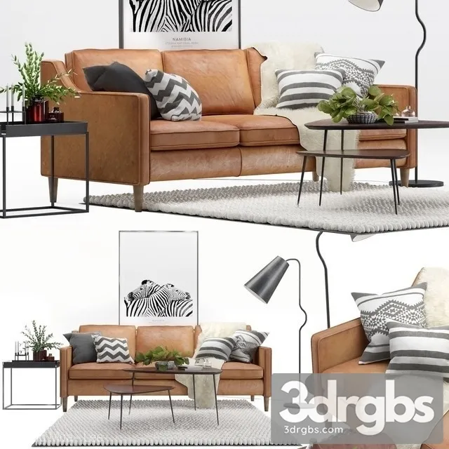 Scandinavian Livig Set West Elm Hamilton Sofa 3D Model Free