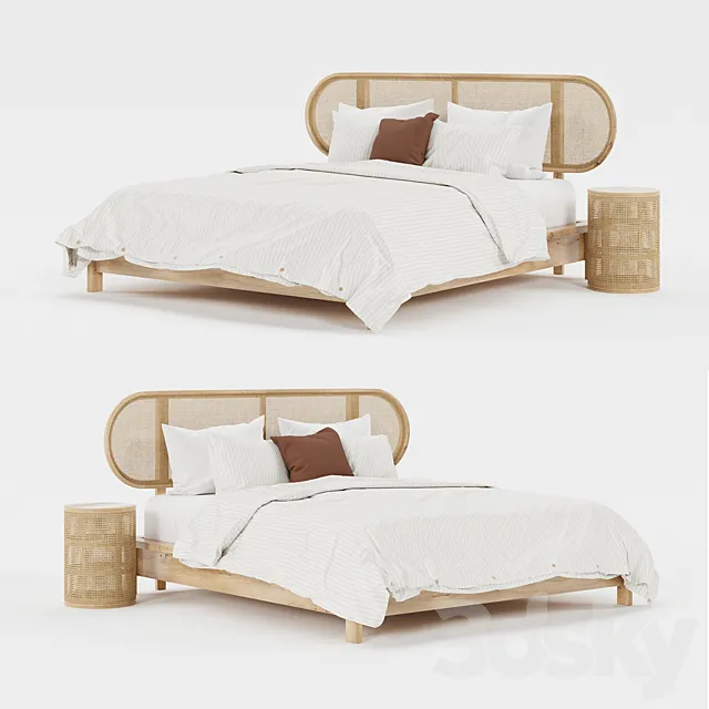 Scandinavian Rattan Bed.01 3D Model