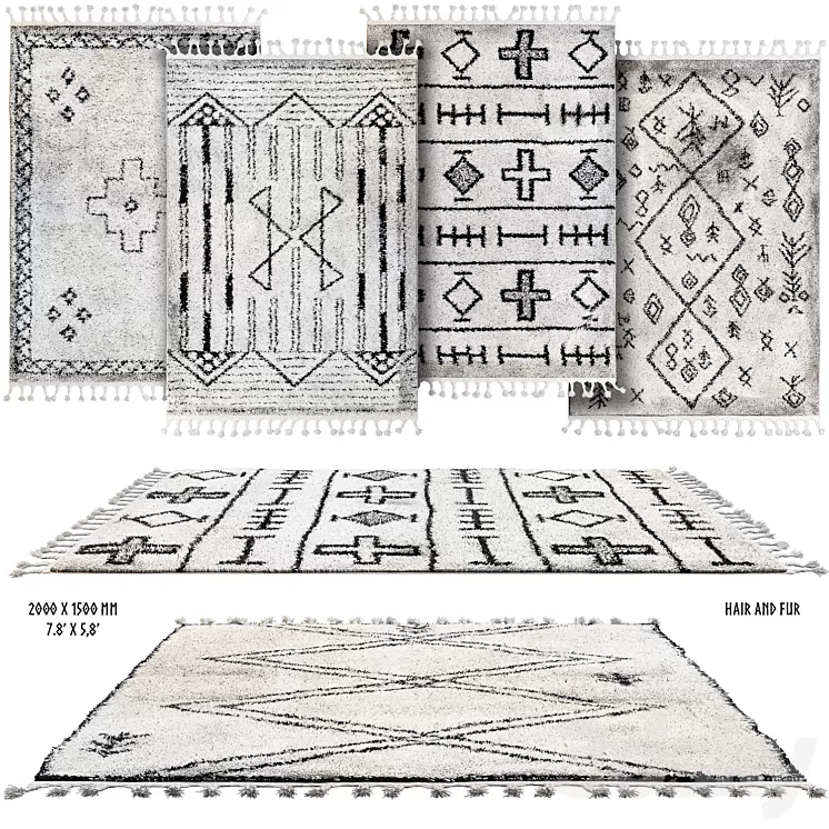 Scandinavian rugs set 3D Model