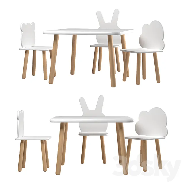 Scandinavian style table and chairs 3D Model
