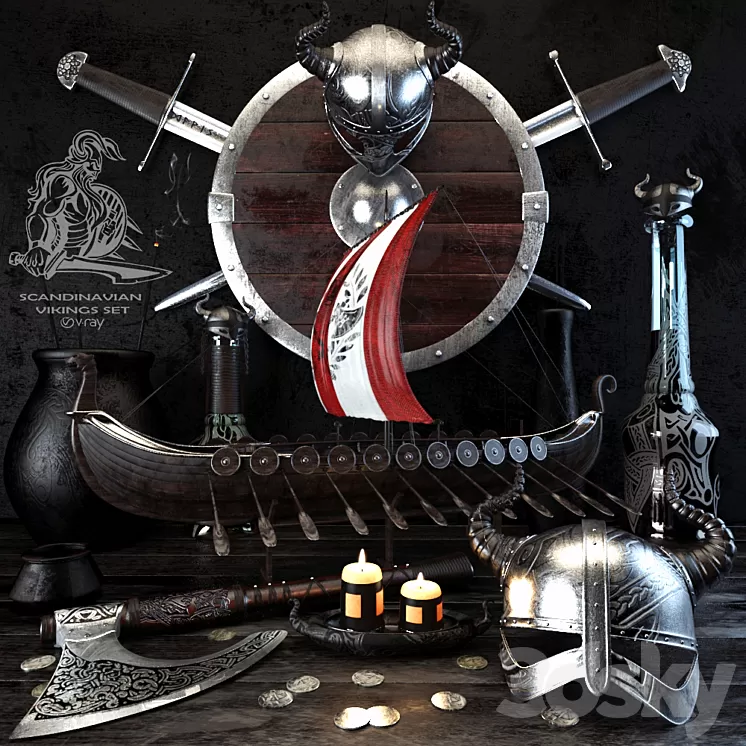 Scandinavian vikings set 3D Model