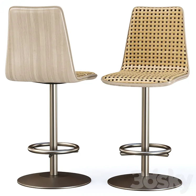 Scarlett wooden rattan bar stool SR22 / Rattan bar stool 3D Model Free