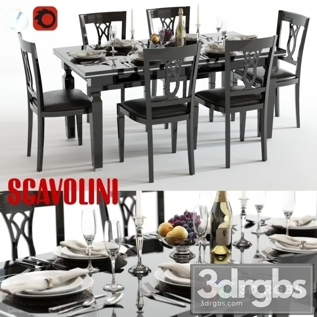 Scavolini Baccarat Table and Chairs Black 3D Model Free