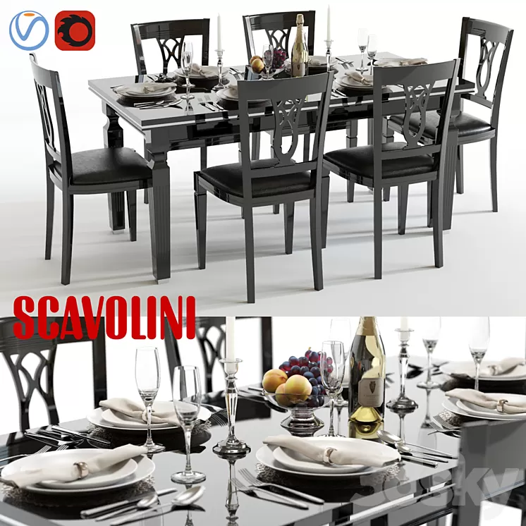 Scavolini Baccarat table and chairs Black 3D Model
