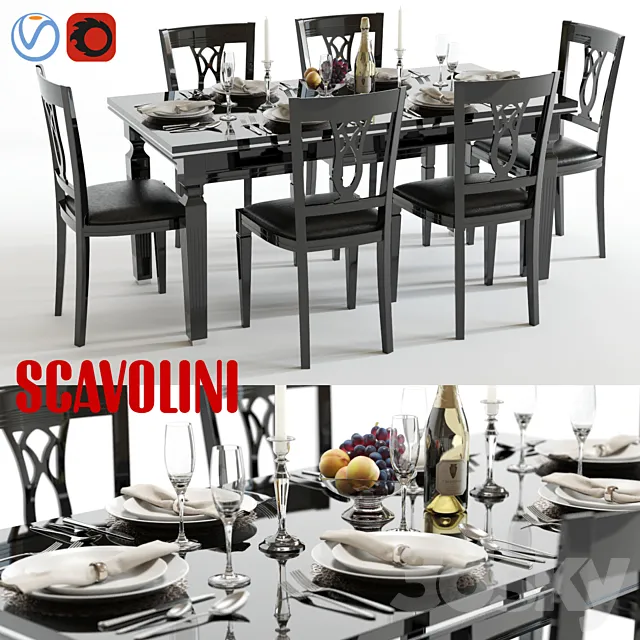 Scavolini Baccarat table and chairs Black 3DModel