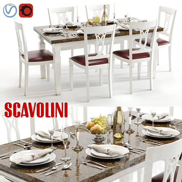 Scavolini Baccarat table and chairs White 3D Model