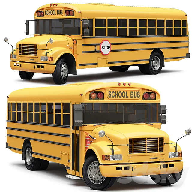 School Bus Blue Bird 3D Model