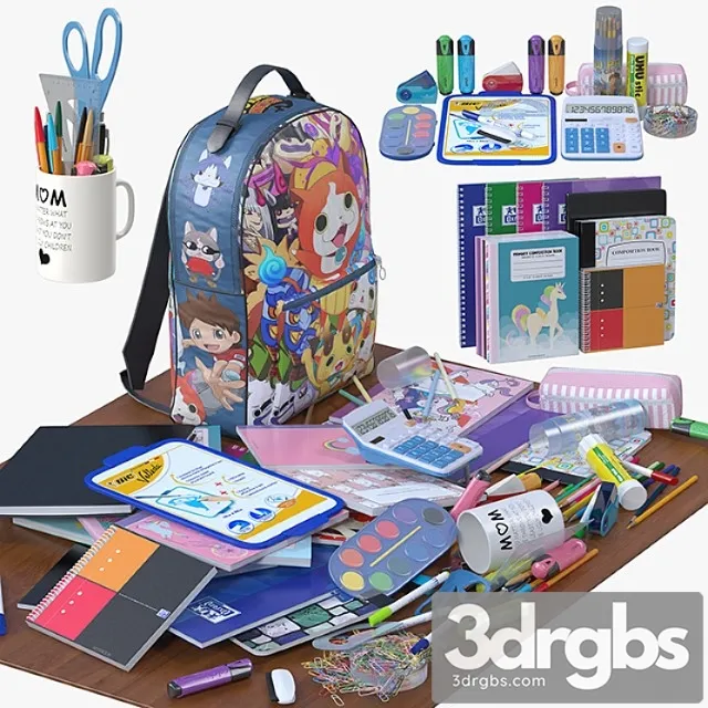 School Supplies 3D Model Free