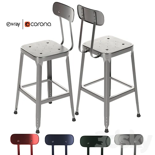 Schoolhouse Backed Utility Stool 26 3DModel