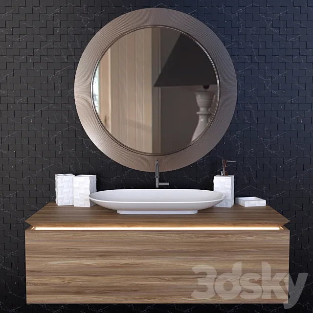 Schwarz Weiß Mosaik Badezimmer Set 3D Model