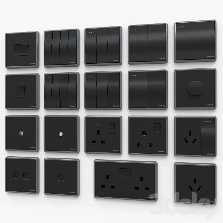 Scneme wall switches & sockets 3D Model