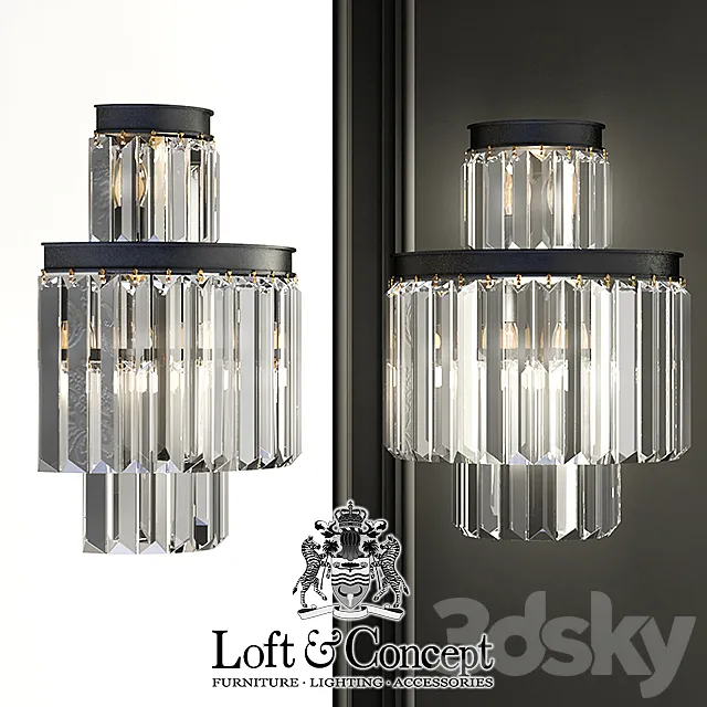 Sconce RH 1920s Odeon Clear Glass Fringe Bra - 3 rings 3DModel