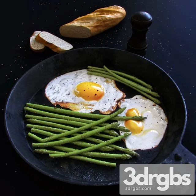 Scrambled eggs with asparagus 3D Model Free
