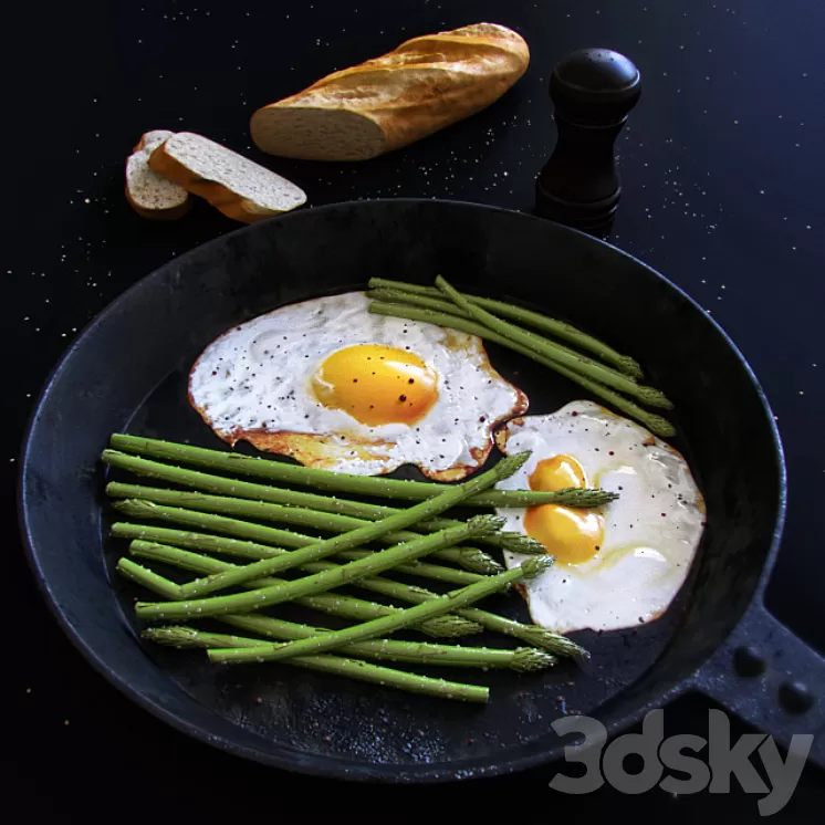 Scrambled eggs with asparagus 3D Model