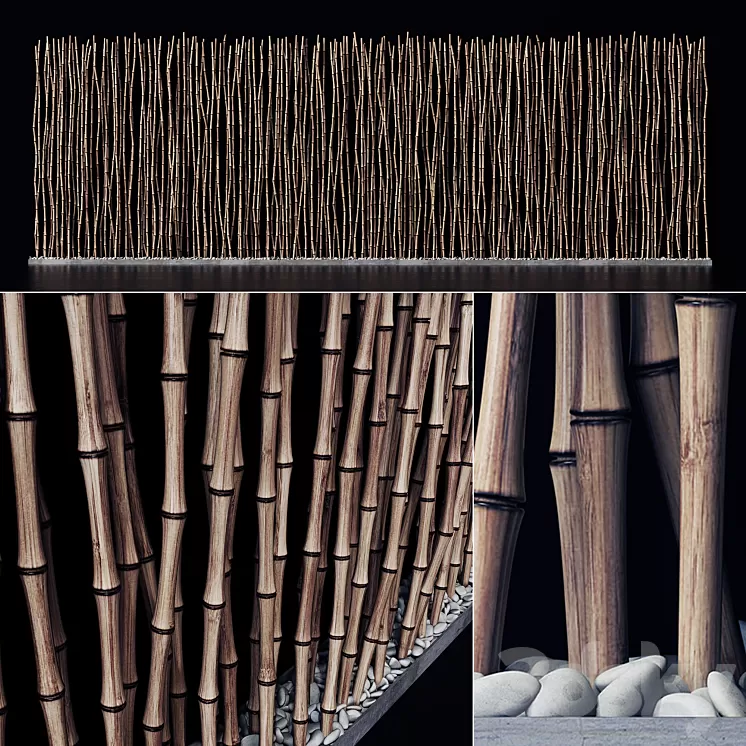 Screen long bamboo thin pebble decor n1 / Long screen made of thin bamboo branches No. 1 3D Model