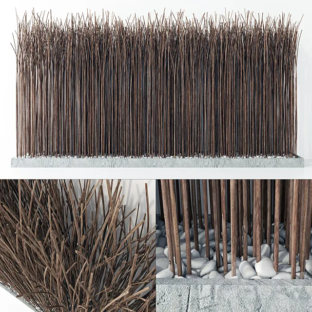 Screen long wood thin dry branch pebble n2 _ Long screen of thin dry branches No. 2 3D Model