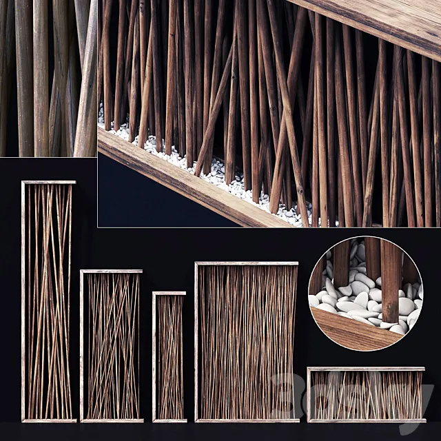 Screen wall branch pebble n1 _ Screen in the wall from branches with pebbles “№1 3D Model
