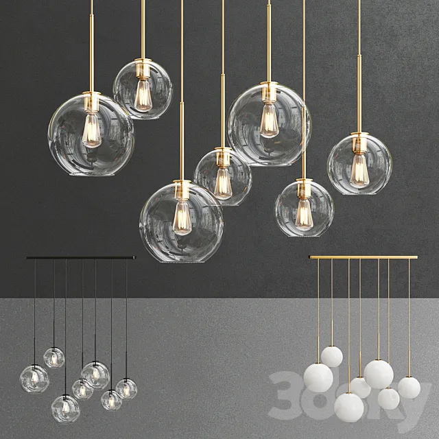 Sculptural Glass 7-Light Globe Chandelier 3D Model