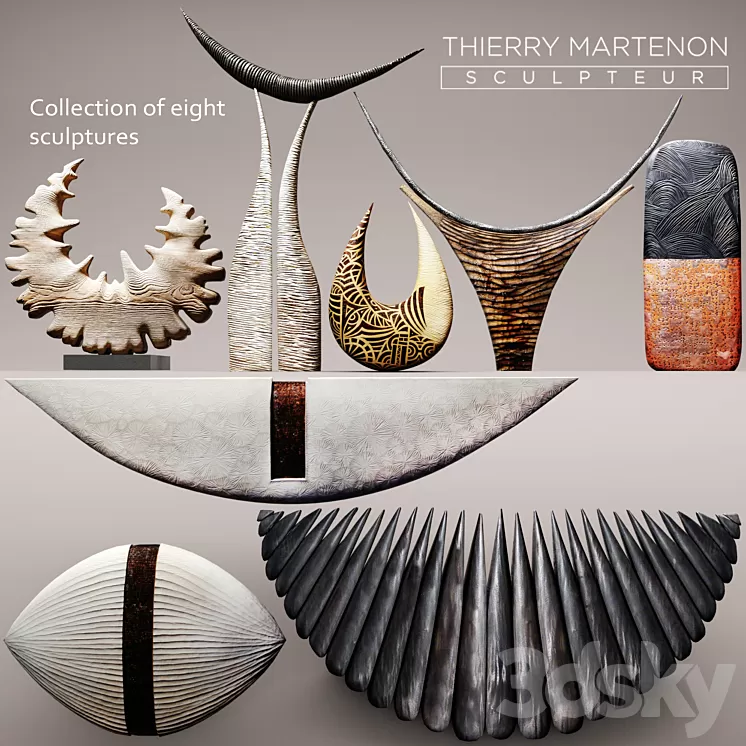 Sculpture Collection Thierry Martenon 8 pcs. figurine carving abstraction modern art art 3D Model