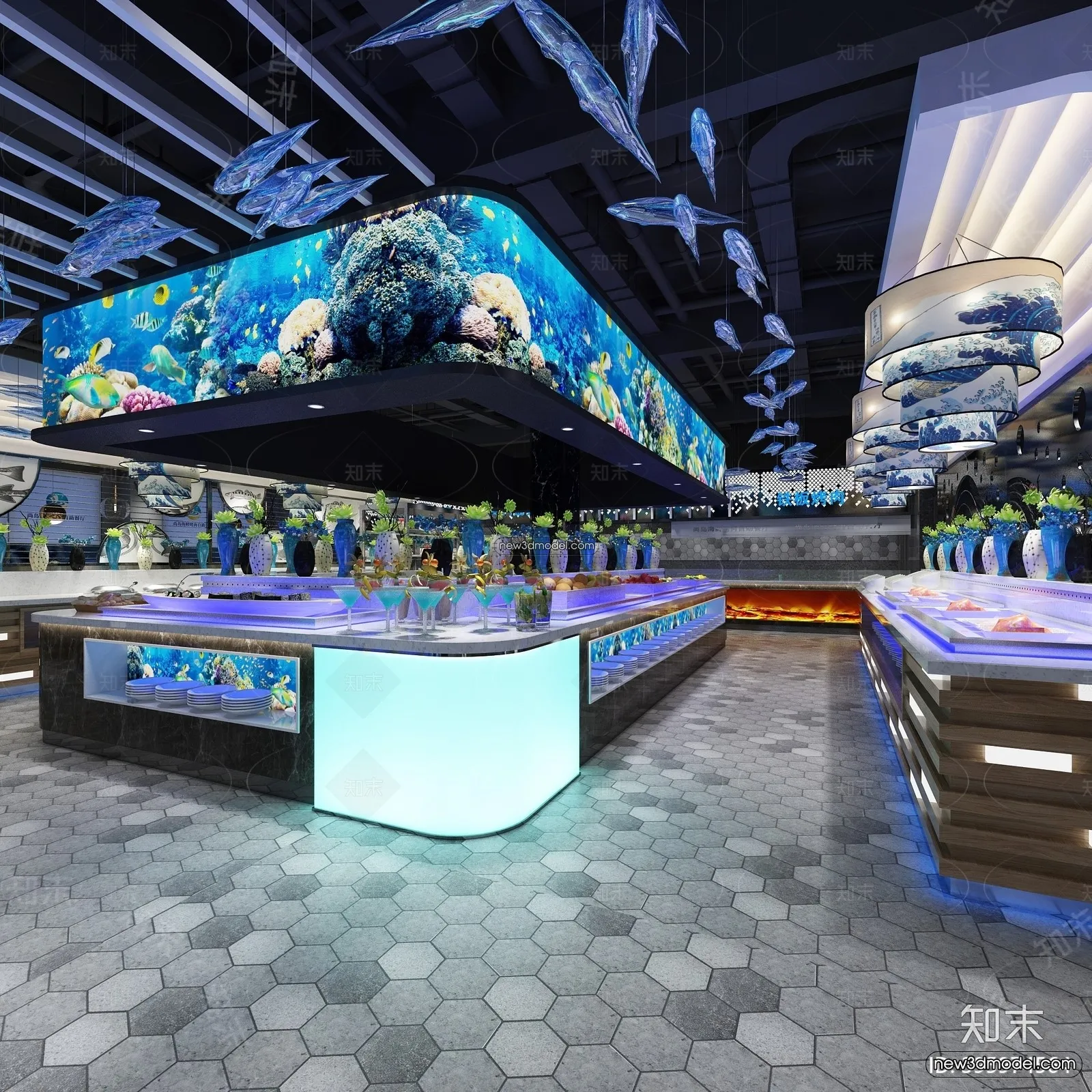 Seafood Restaurant 3D Scene - 3D Blocks - 002