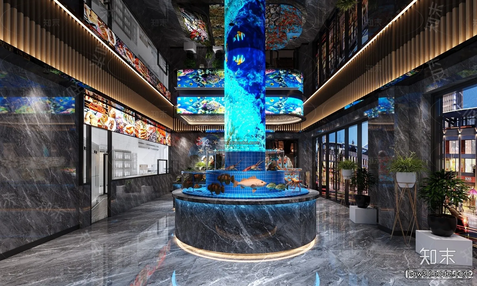 Seafood Restaurant 3D Scene - 3D Blocks - 013