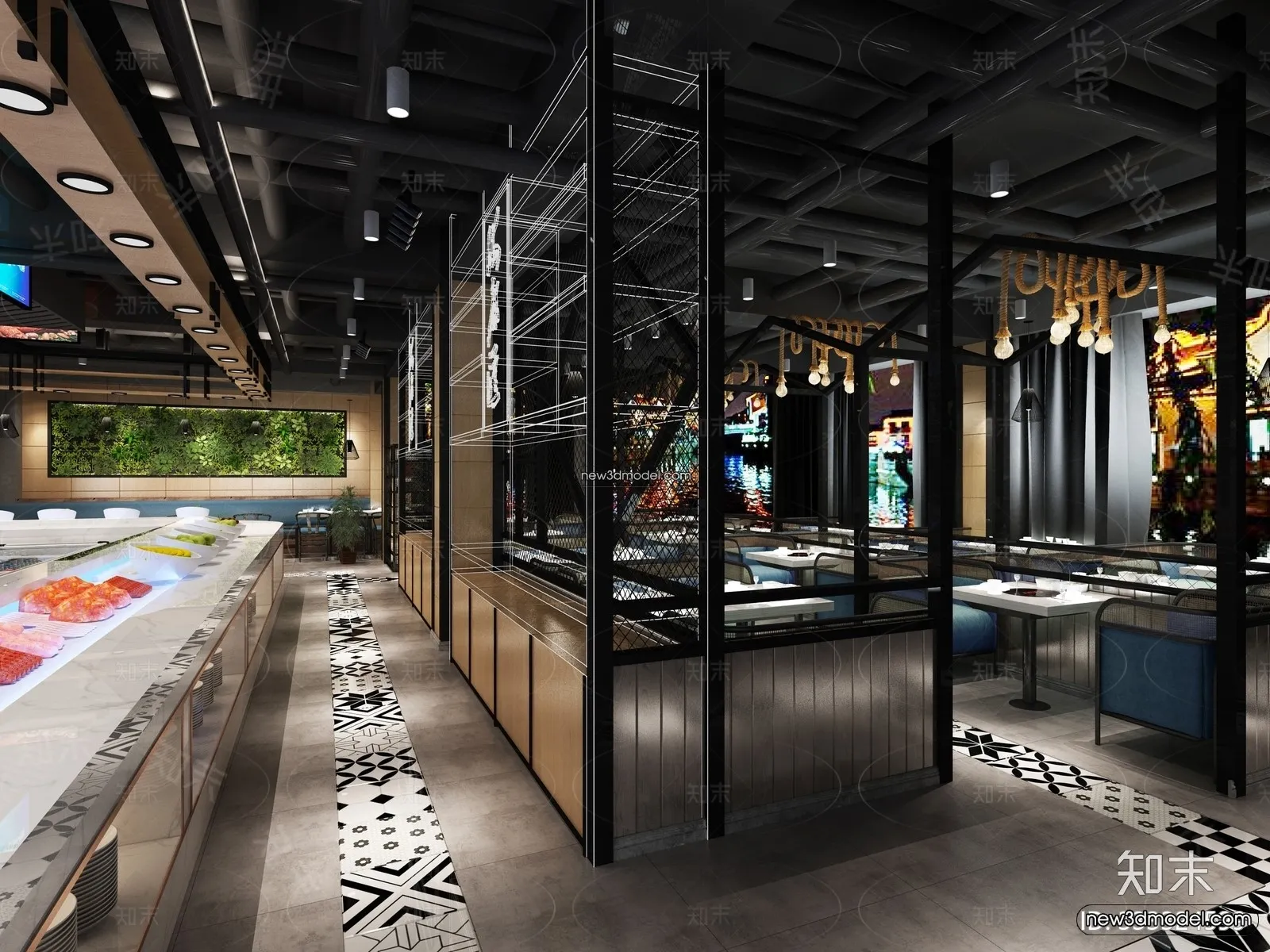 Seafood Restaurant 3D Scene - 3D Blocks - 014