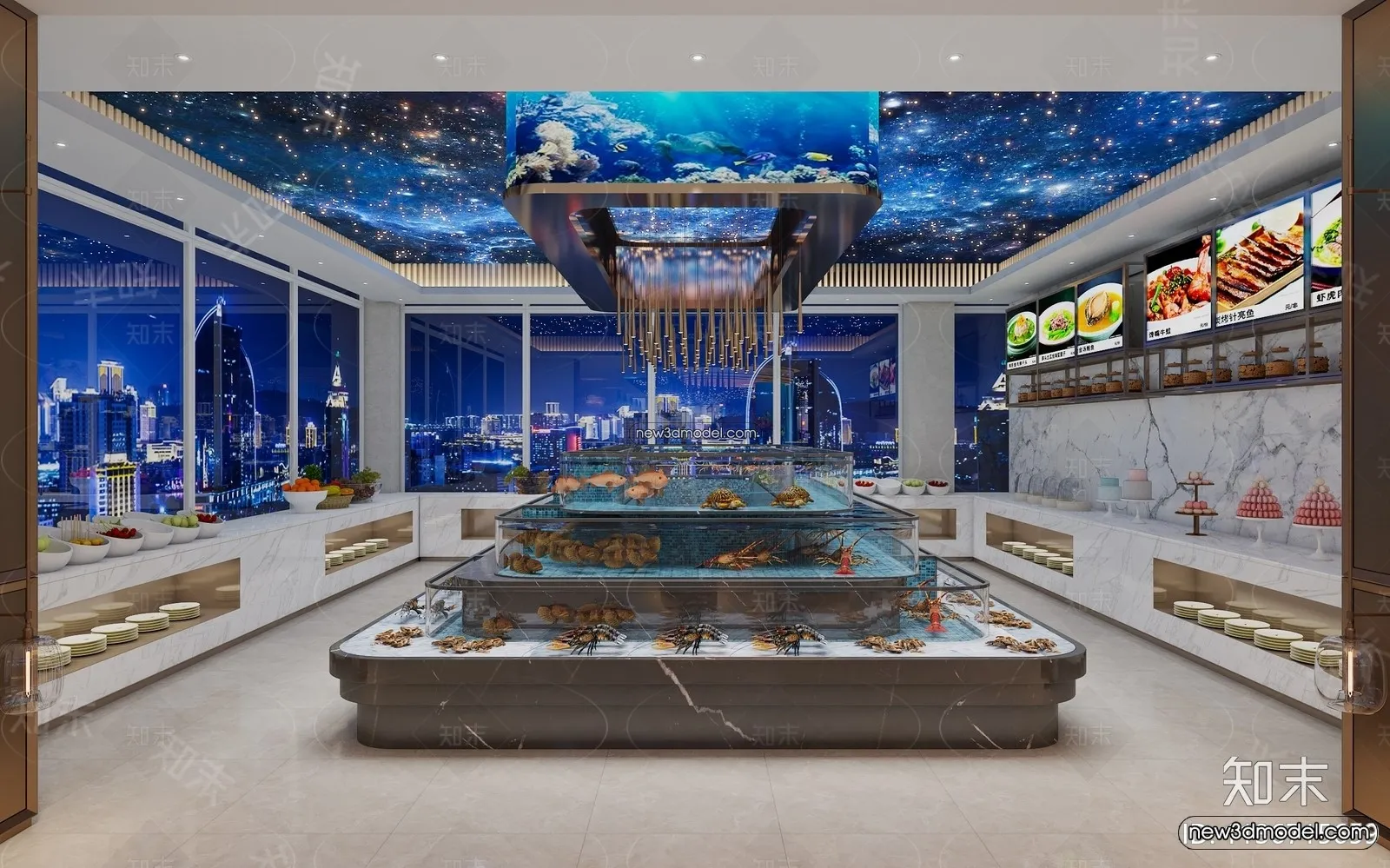 Seafood Restaurant 3D Scene - 3D Blocks - 019