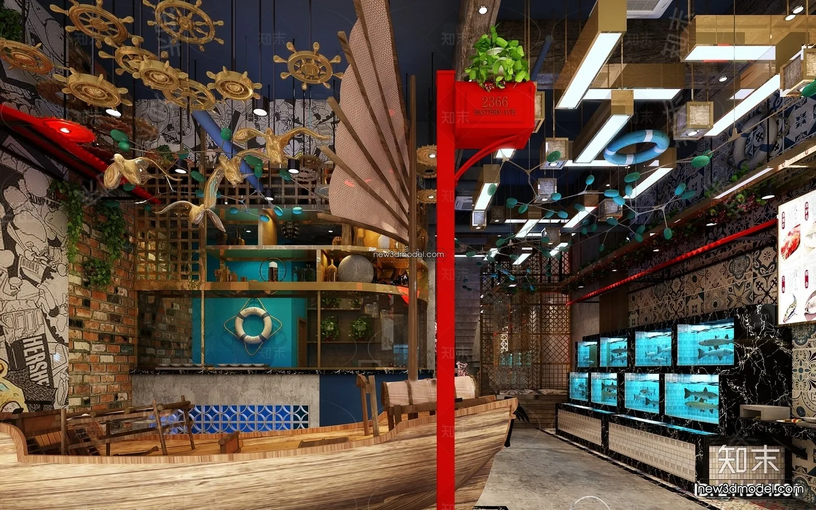 Seafood Restaurant 3D Scene - 3D Blocks - 021