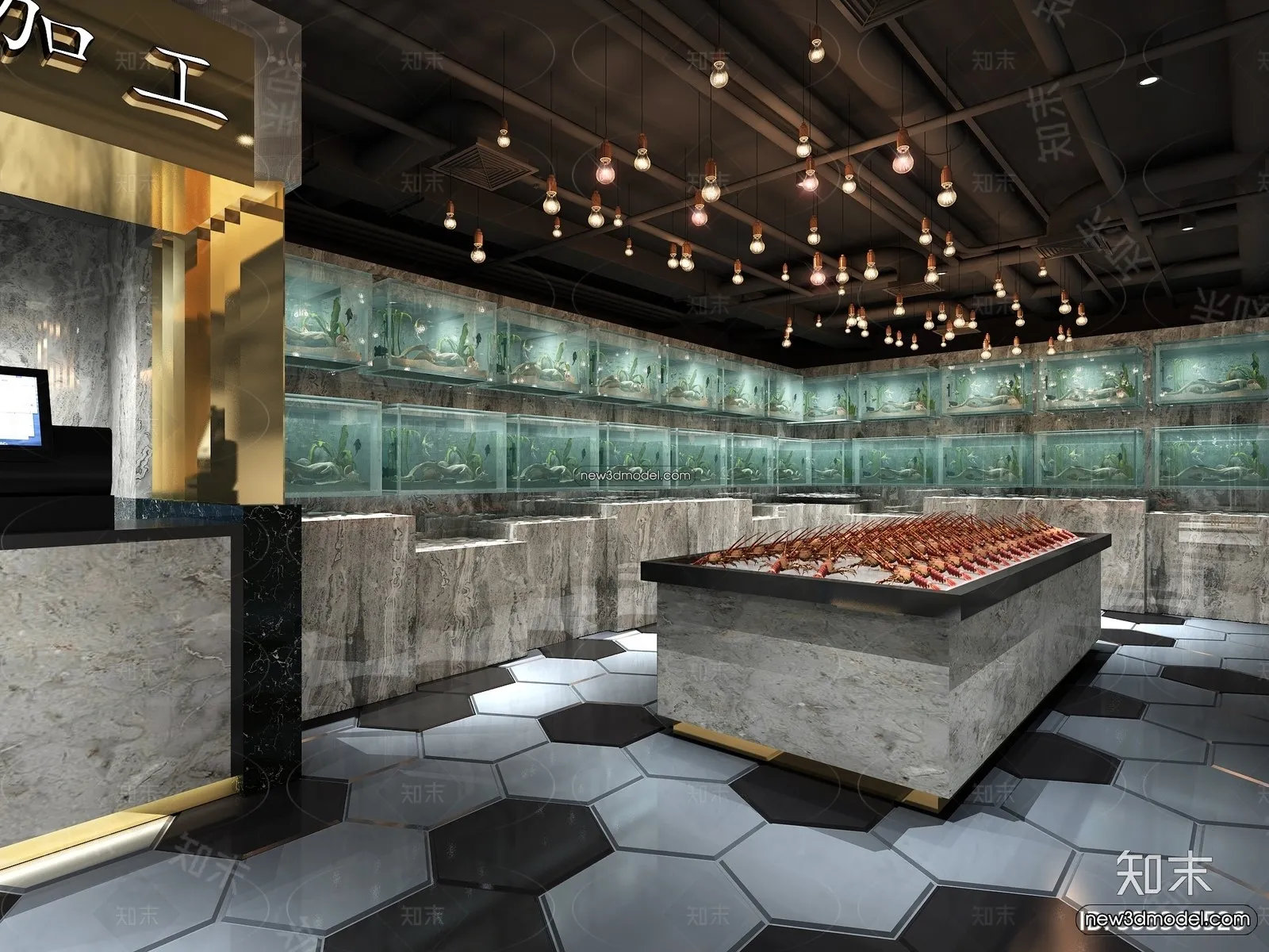 Seafood Restaurant 3D Scene - 3D Blocks - 022