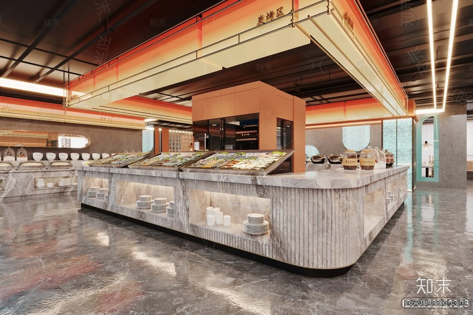 Seafood Restaurant 3D Scene - 3D Blocks - 034