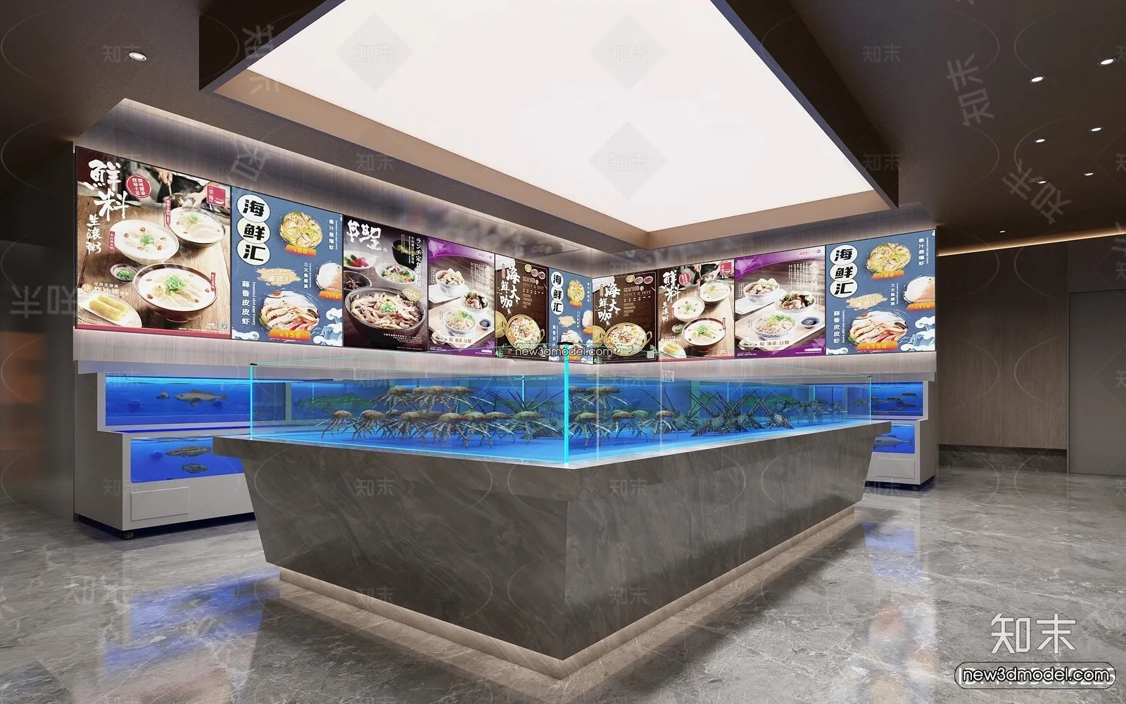 Seafood Restaurant 3D Scene - 3D Blocks - 038
