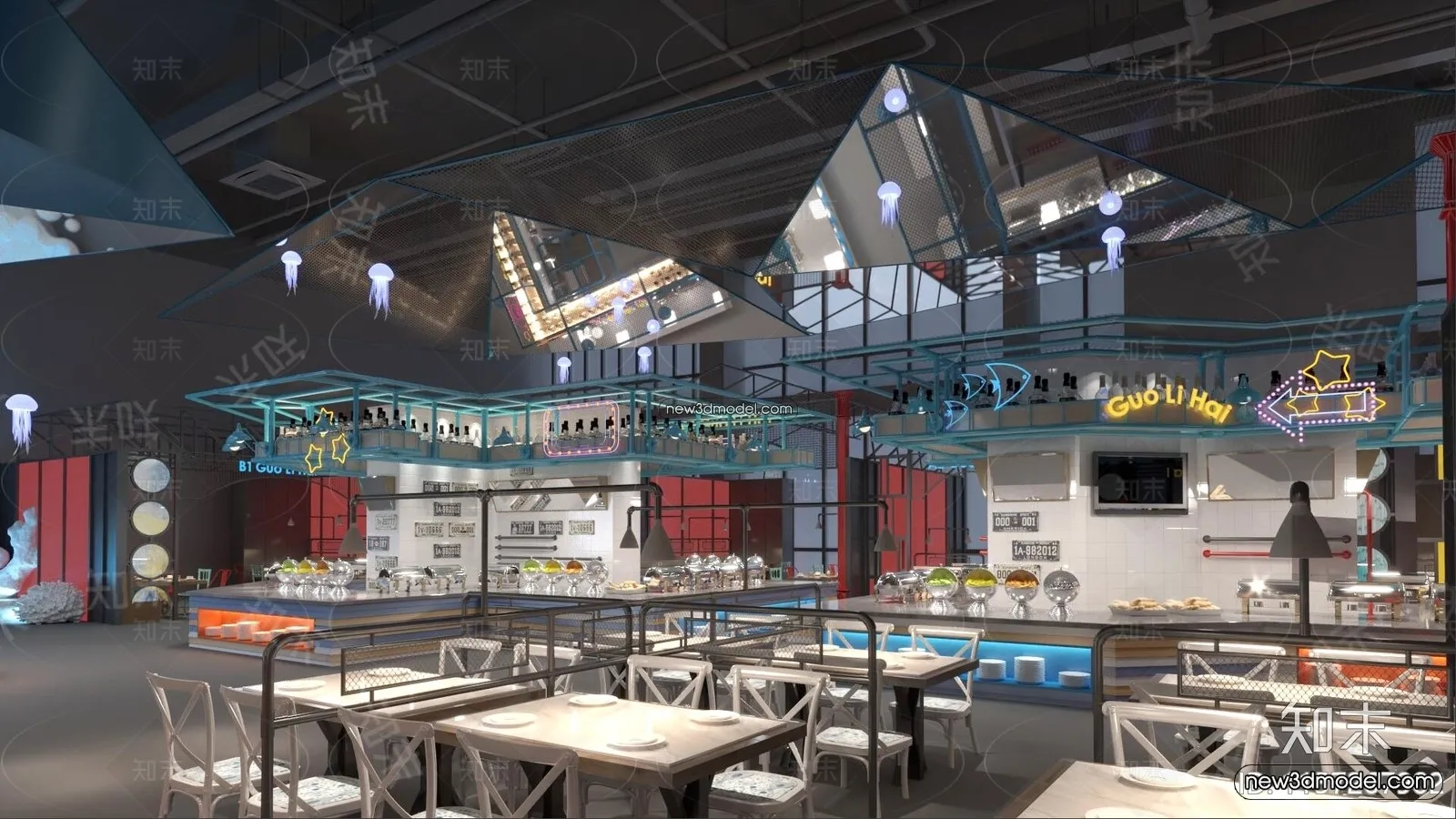 Seafood Restaurant 3D Scene - 3D Blocks - 042