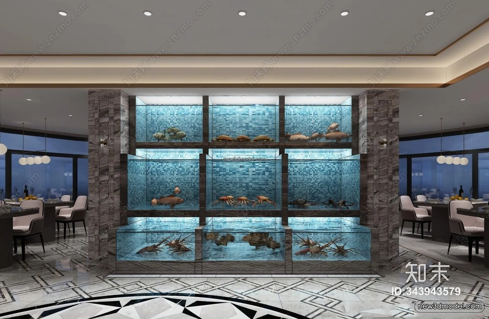 Seafood Restaurant 3D Scene - 3D Blocks - 046