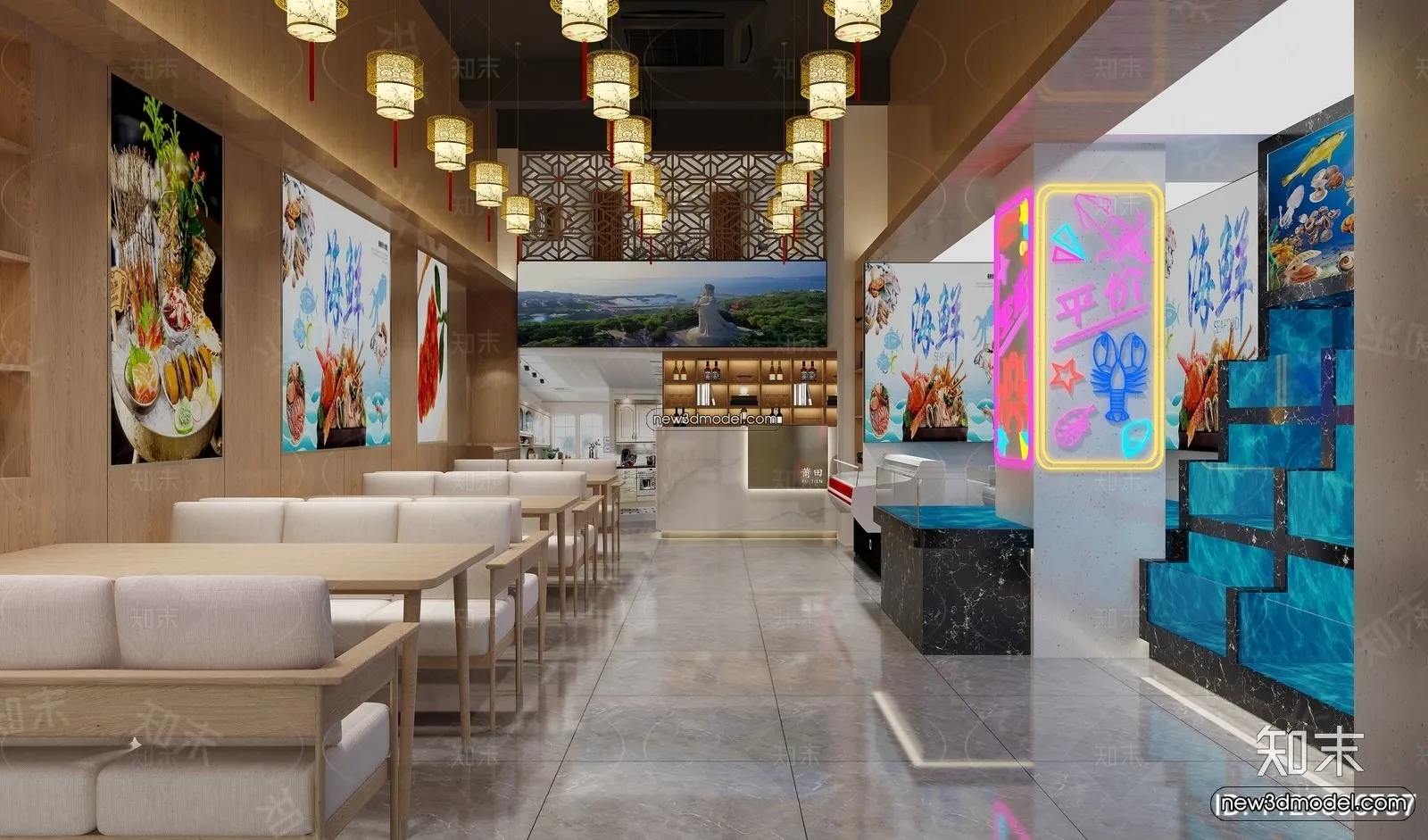 Seafood Restaurant 3D Scene - 3D Blocks - 056