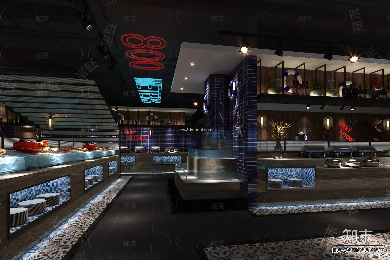 Seafood Restaurant 3D Scene - 3D Blocks - 057