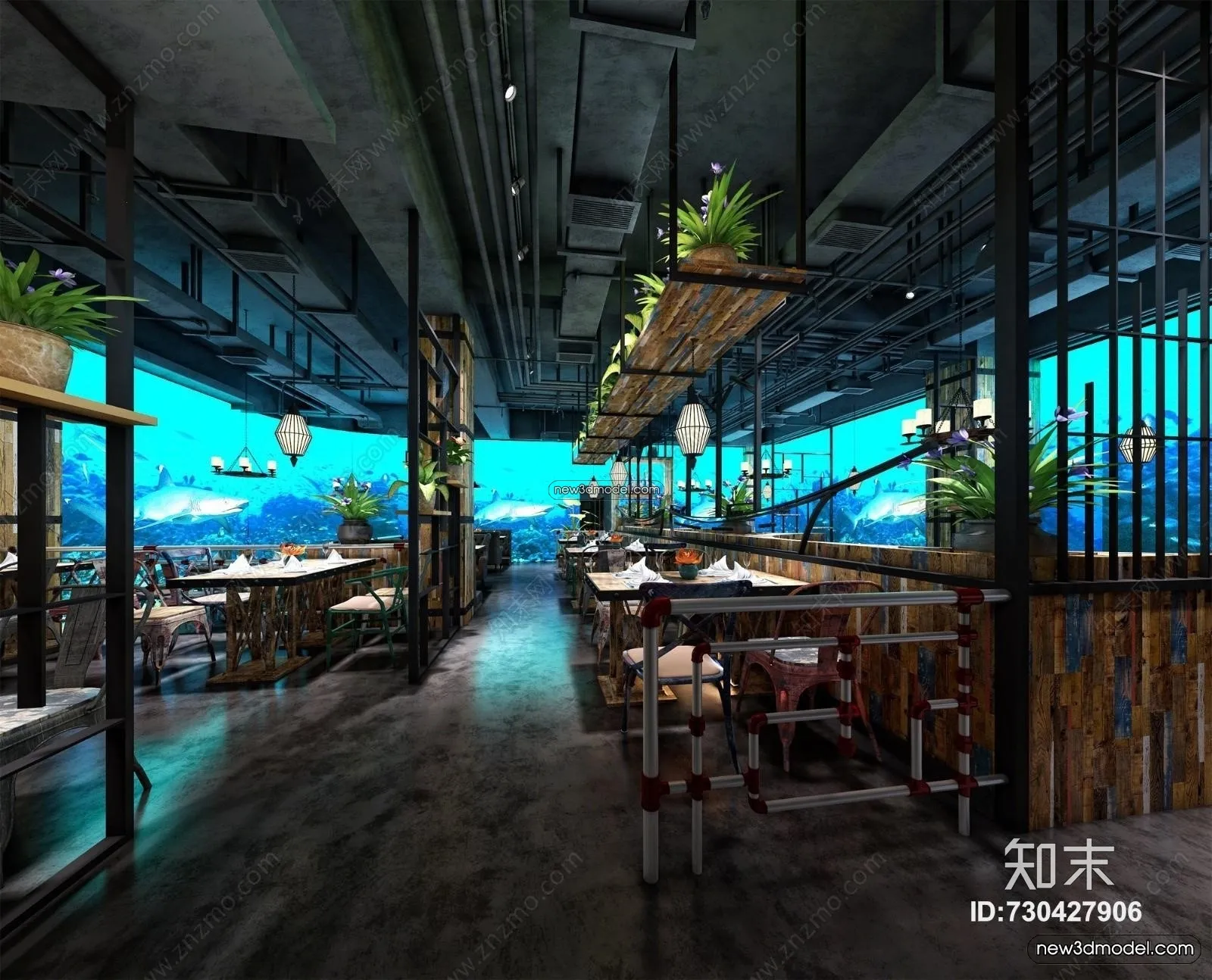 Seafood Restaurant 3D Scene - 3D Blocks - 062
