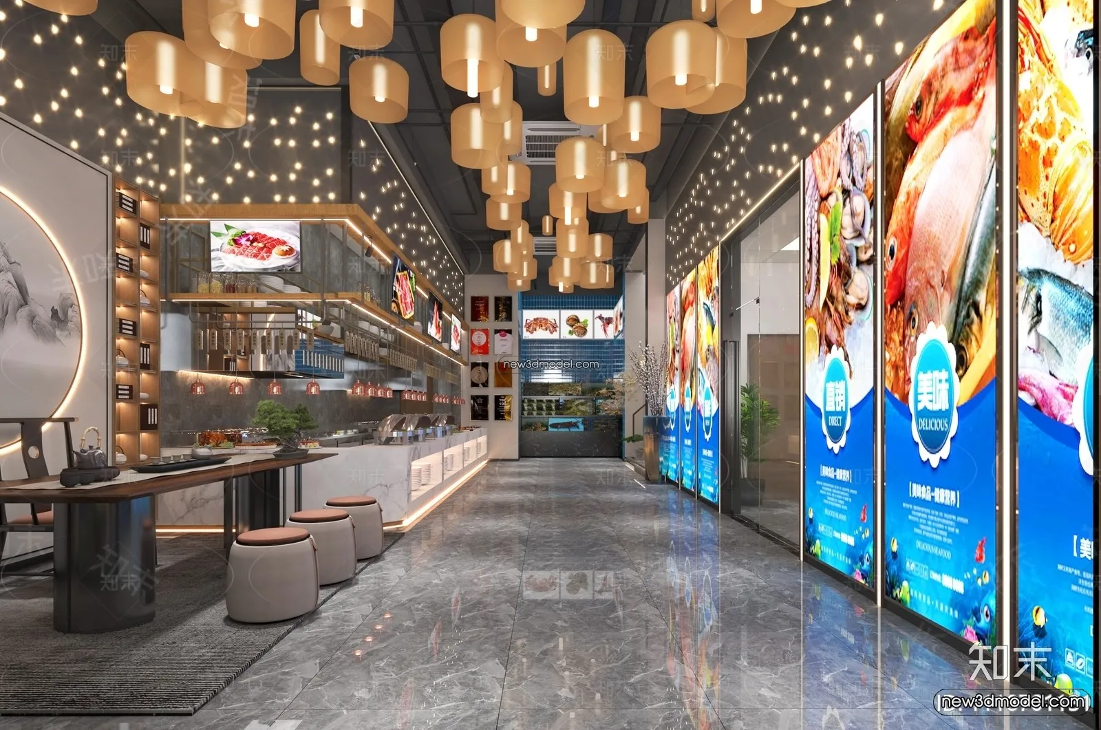 Seafood Restaurant 3D Scene - 3D Blocks - 064