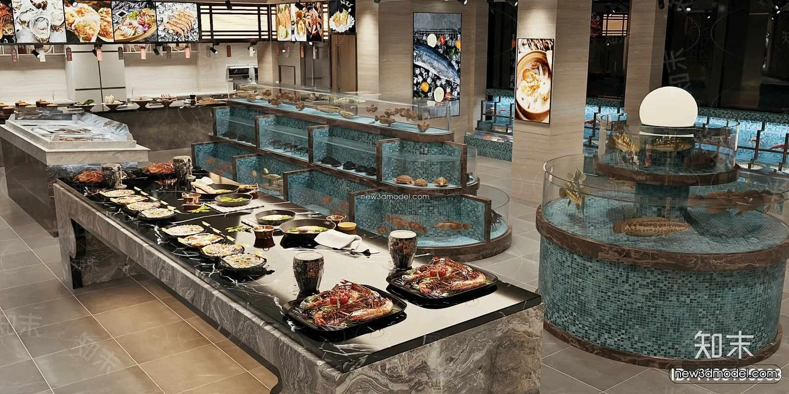 Seafood Restaurant 3D Scene - 3D Blocks - 068