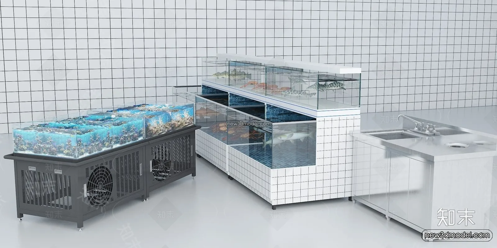 Seafood Restaurant 3D Scene - 3D Blocks - 069