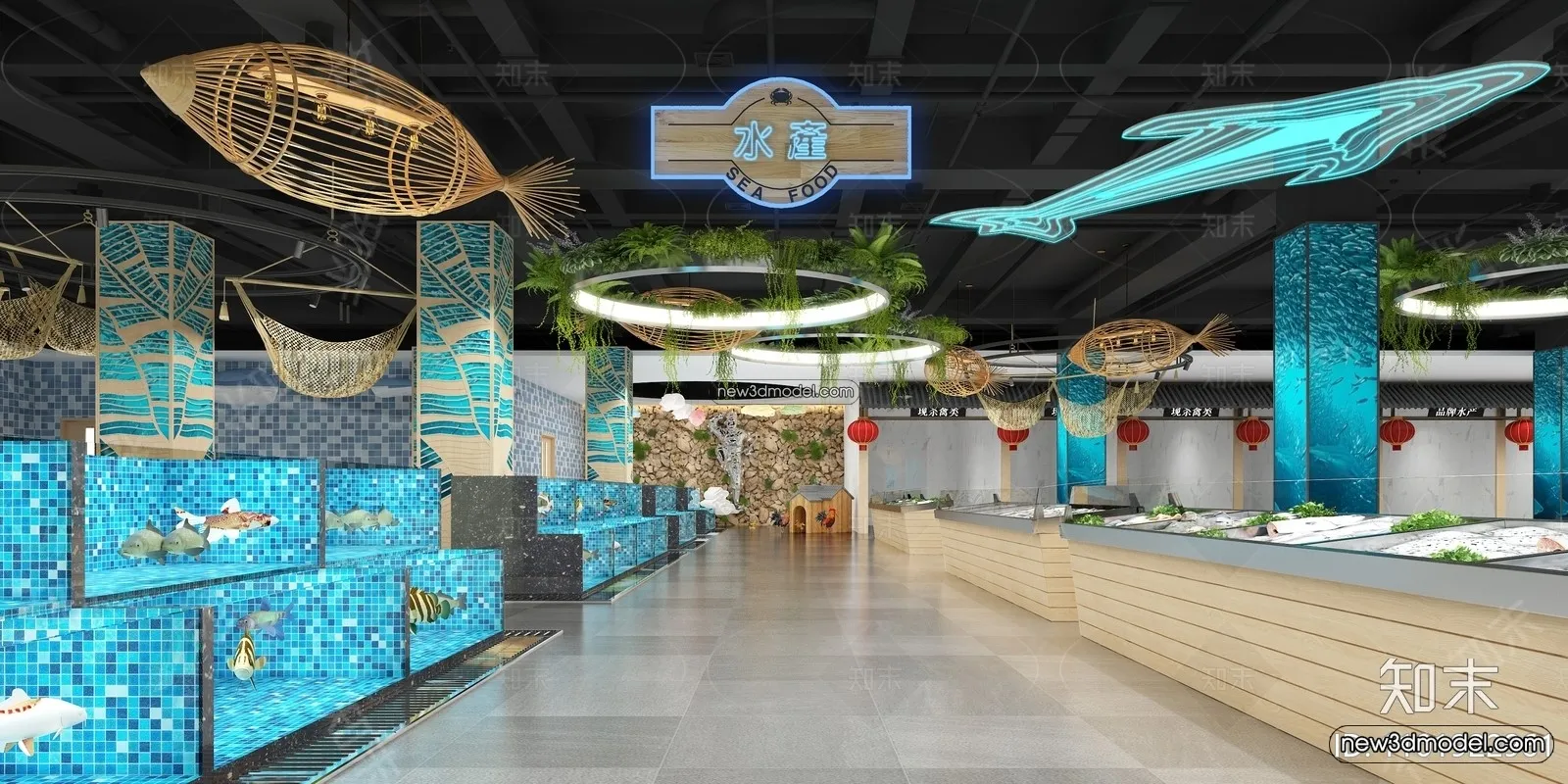 Seafood Restaurant 3D Scene - 3D Blocks - 073