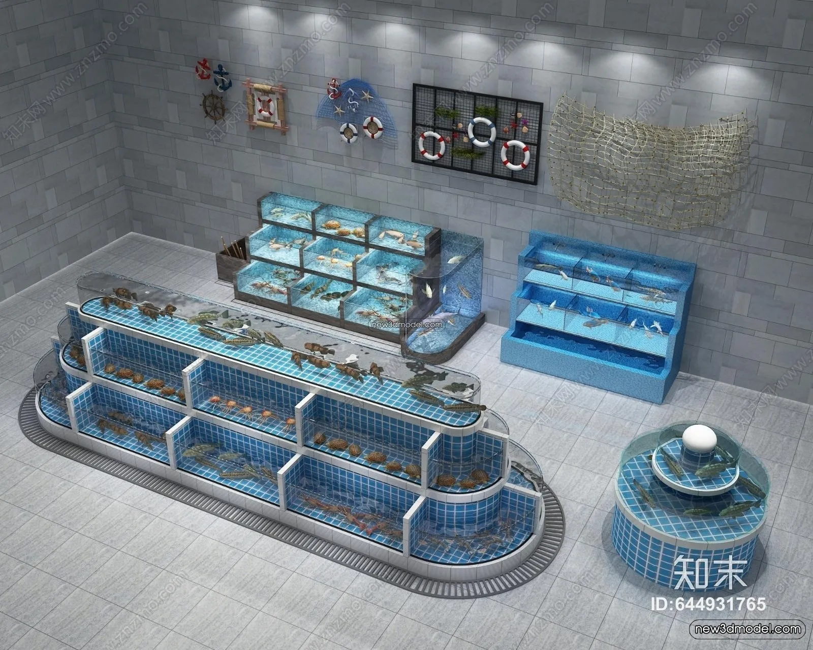 Seafood Restaurant 3D Scene - 3D Blocks - 075