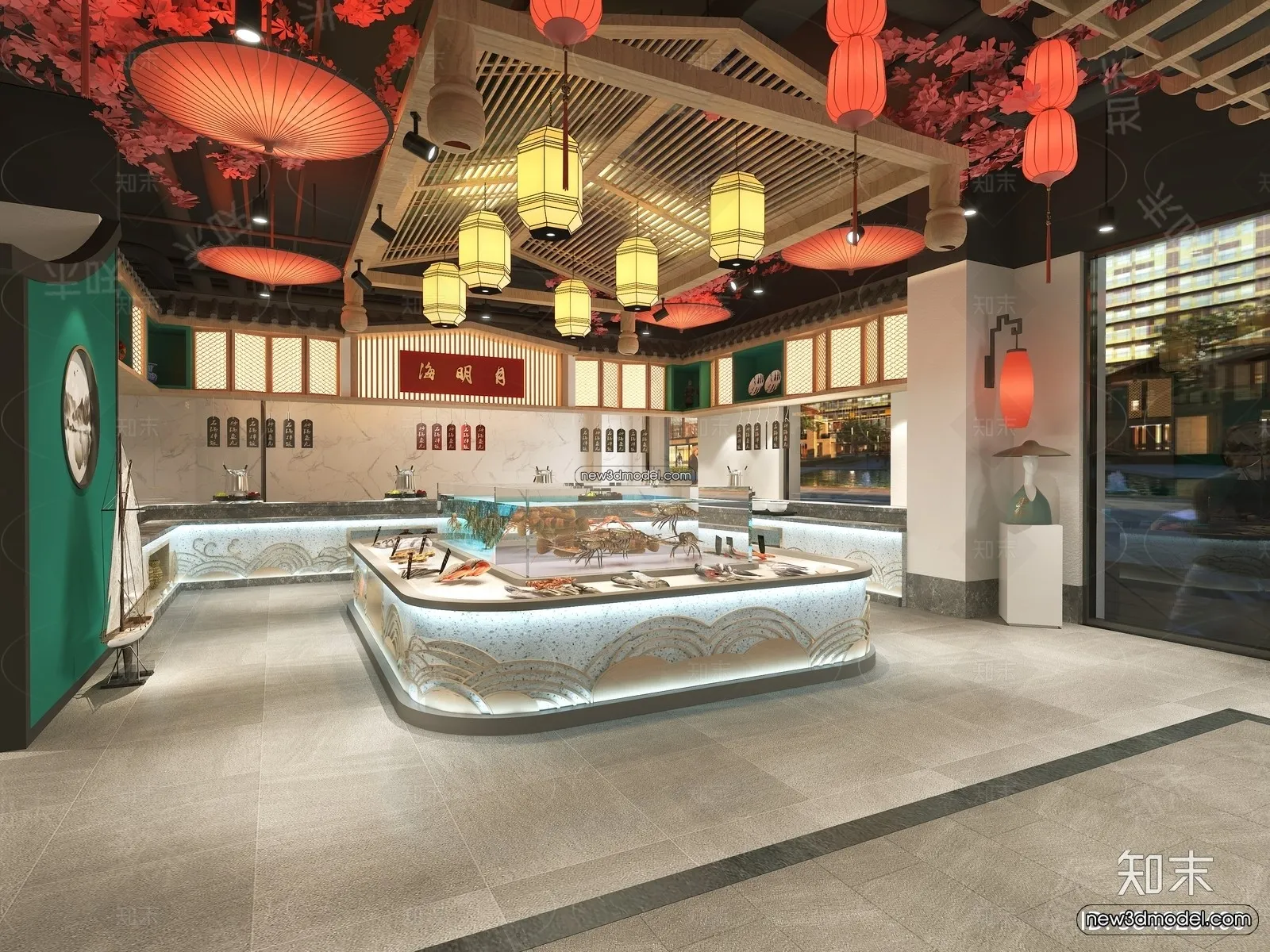 Seafood Restaurant 3D Scene - 3D Blocks - 077