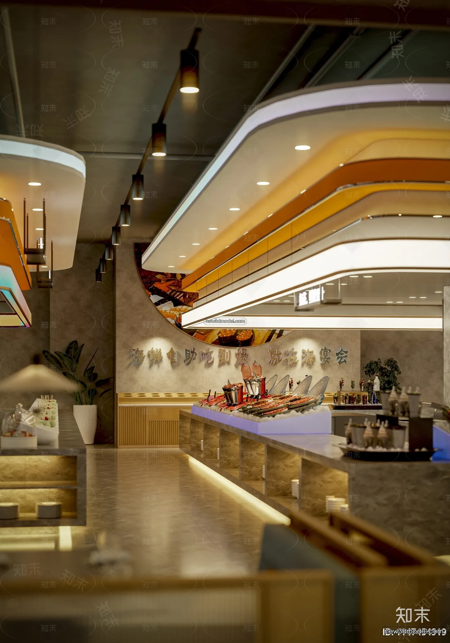 Seafood Restaurant 3D Scene - 3D Blocks - 080