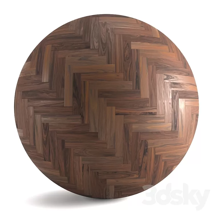 Seamless texture of American walnut parquet. PBR 3D Model