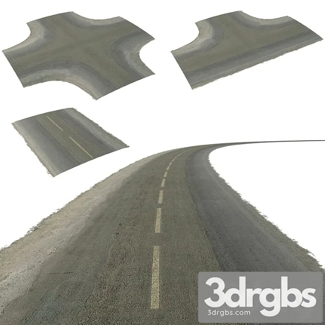 Seamless two lane road with crossroads 3D Model Free