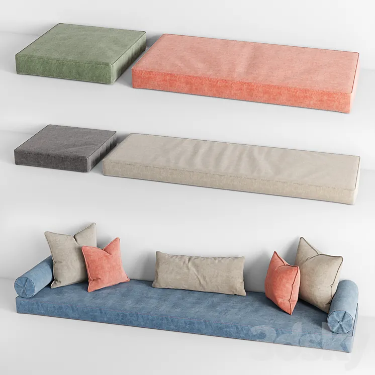 Seat pillow set 002 3D Model Free