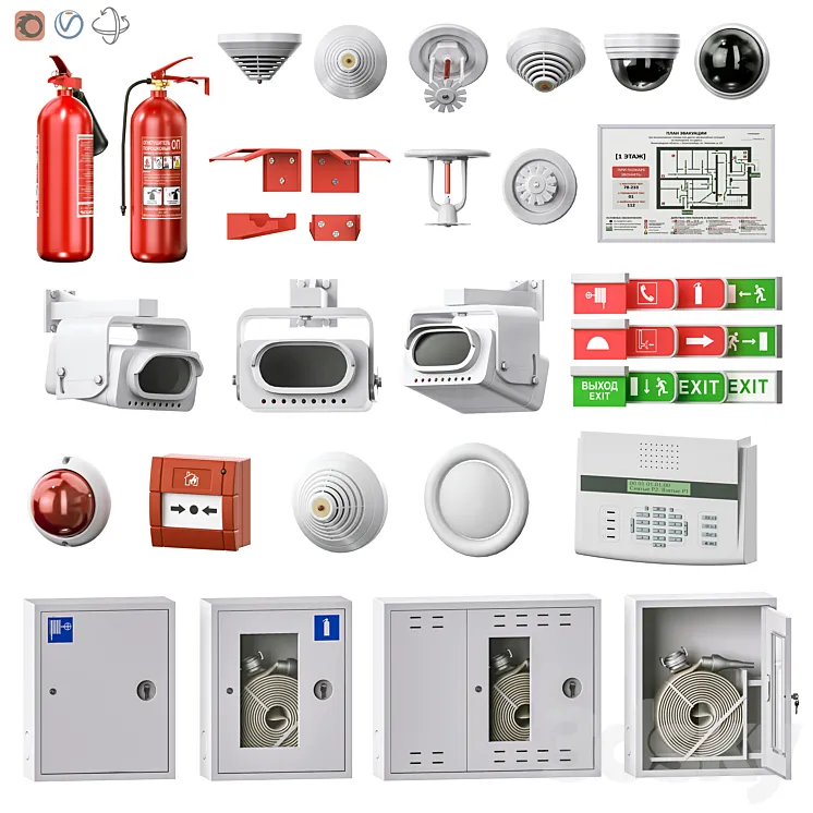 Security and fire alarm set 2 3D Model Free