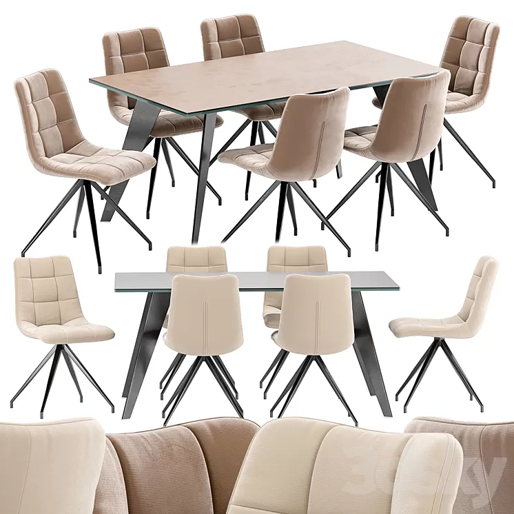 Sedia Diamond dining chair and Nack table 3D Model Free